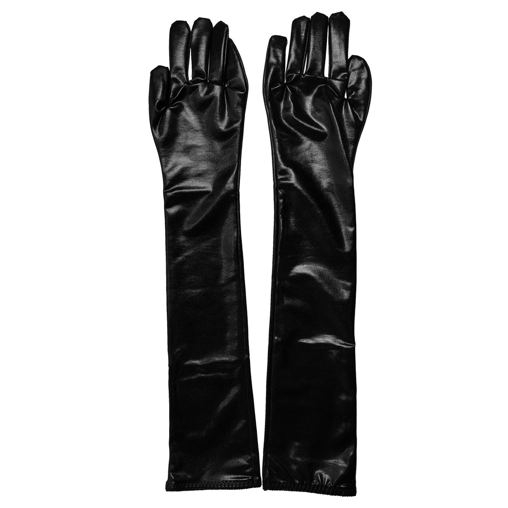 SSCSS Women's Black Patent Leather Long Pole Dance Gloves