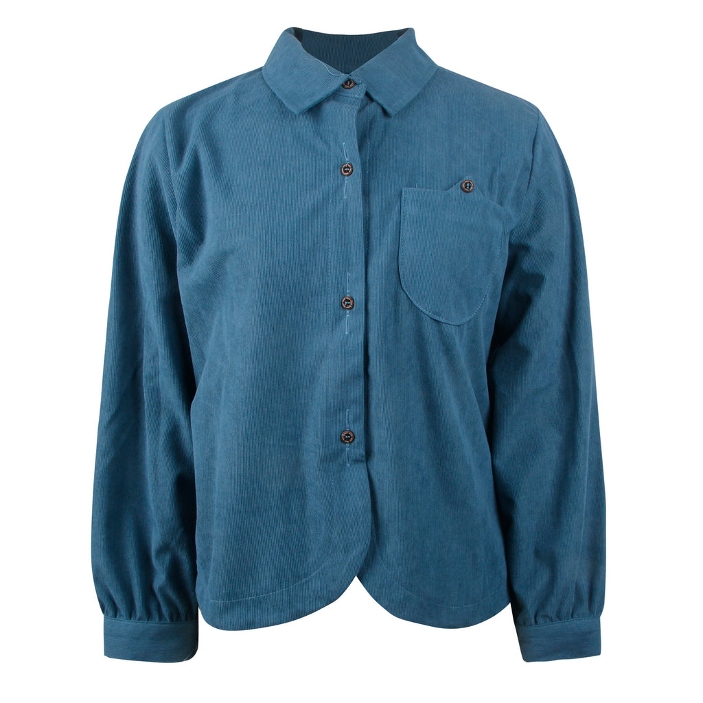 SSCSS Women's Stylish Blue Long-Sleeve Corduroy Turn-Down Collar Coat