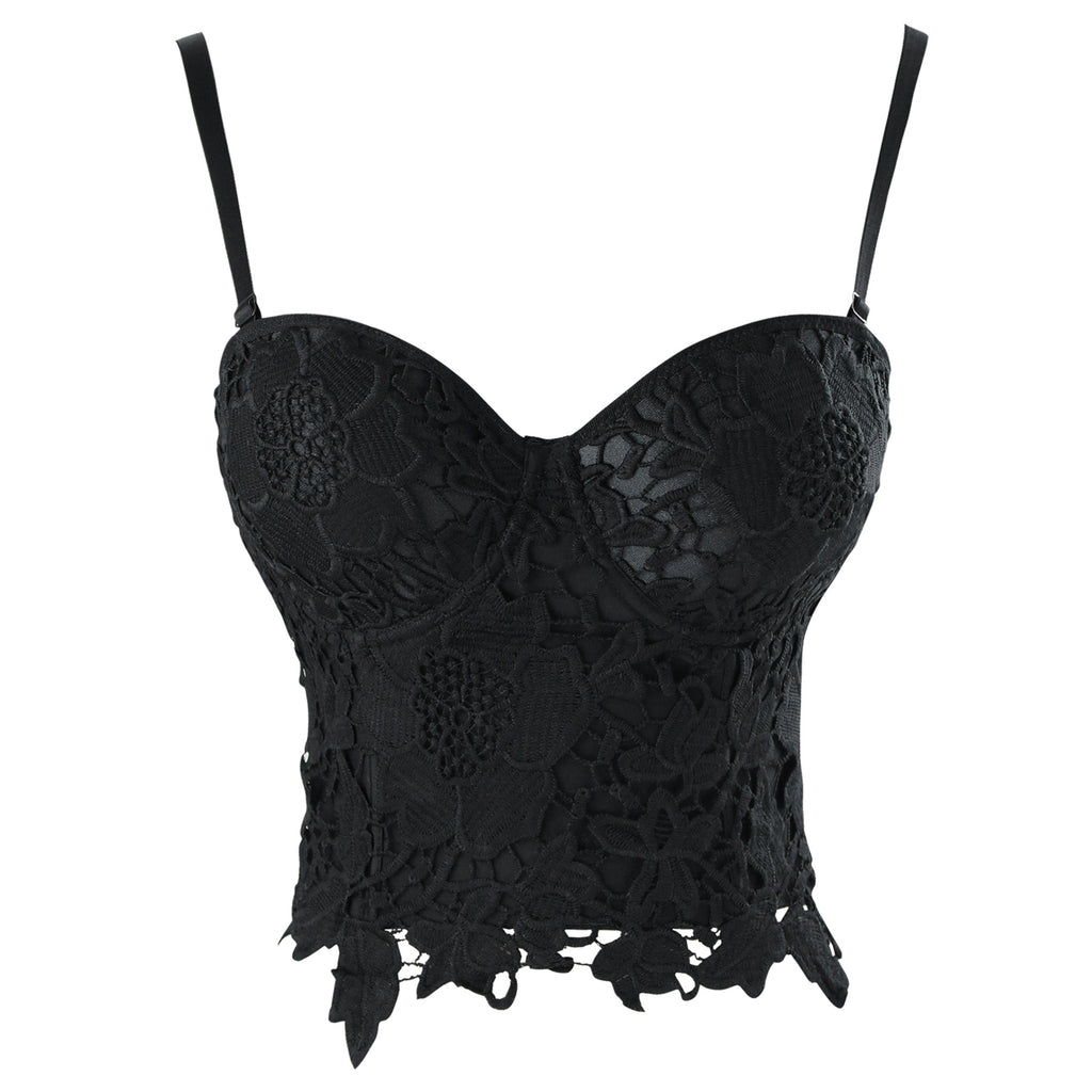 SSCSS Women's Punk Goth Floral Lace Bustier Corset Party Bralet Crop Top