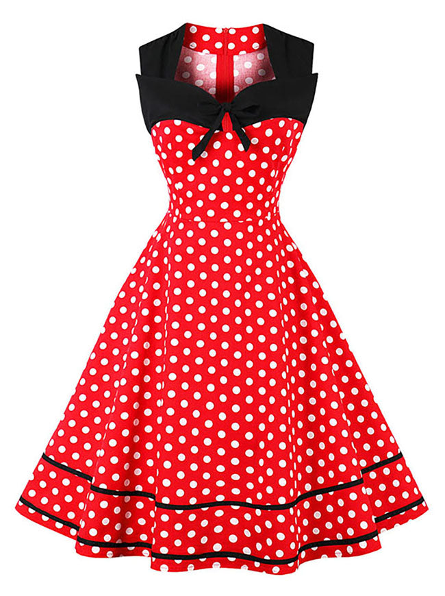 SSCSS Women's Sleeveless Christmas Party Polka Dot Cocktail Dress for Holiday